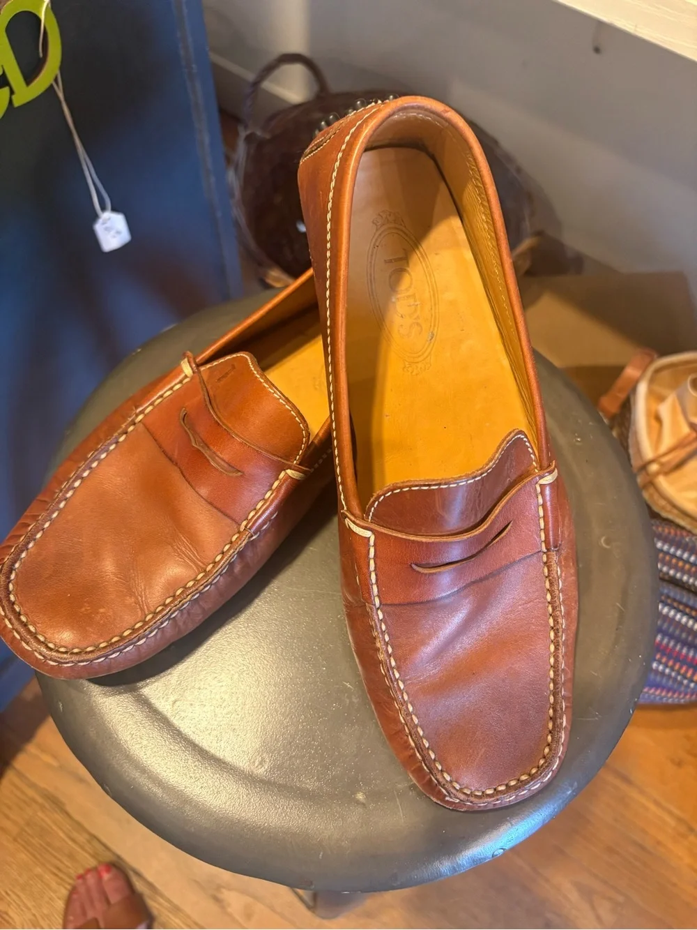 Tod's Brown Leather Penny Loafers with Contrast Stitching